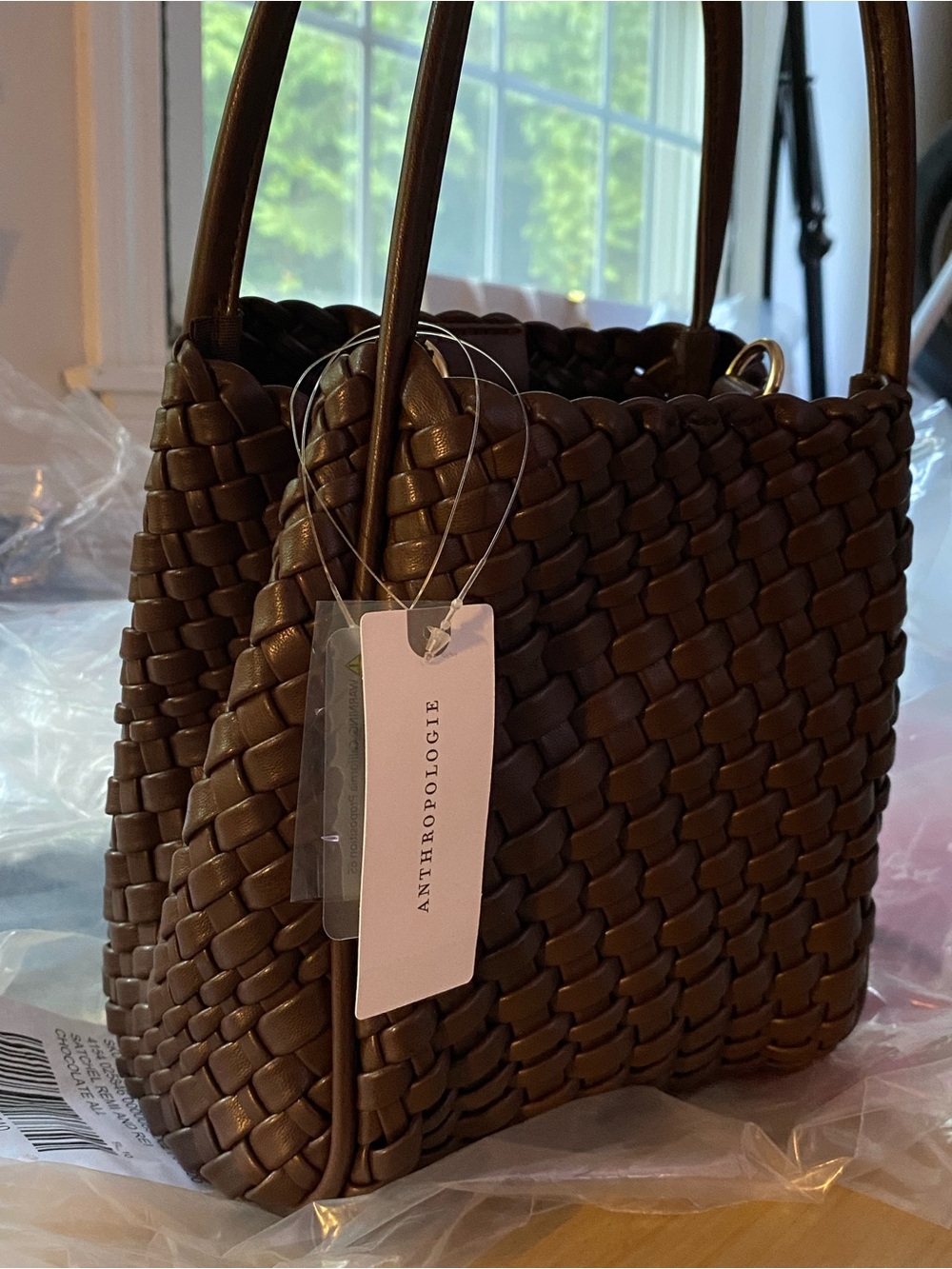 Anthropologie Hollace Tote: Woven Mini Edition chocolate color new - Picture 5 of 5
